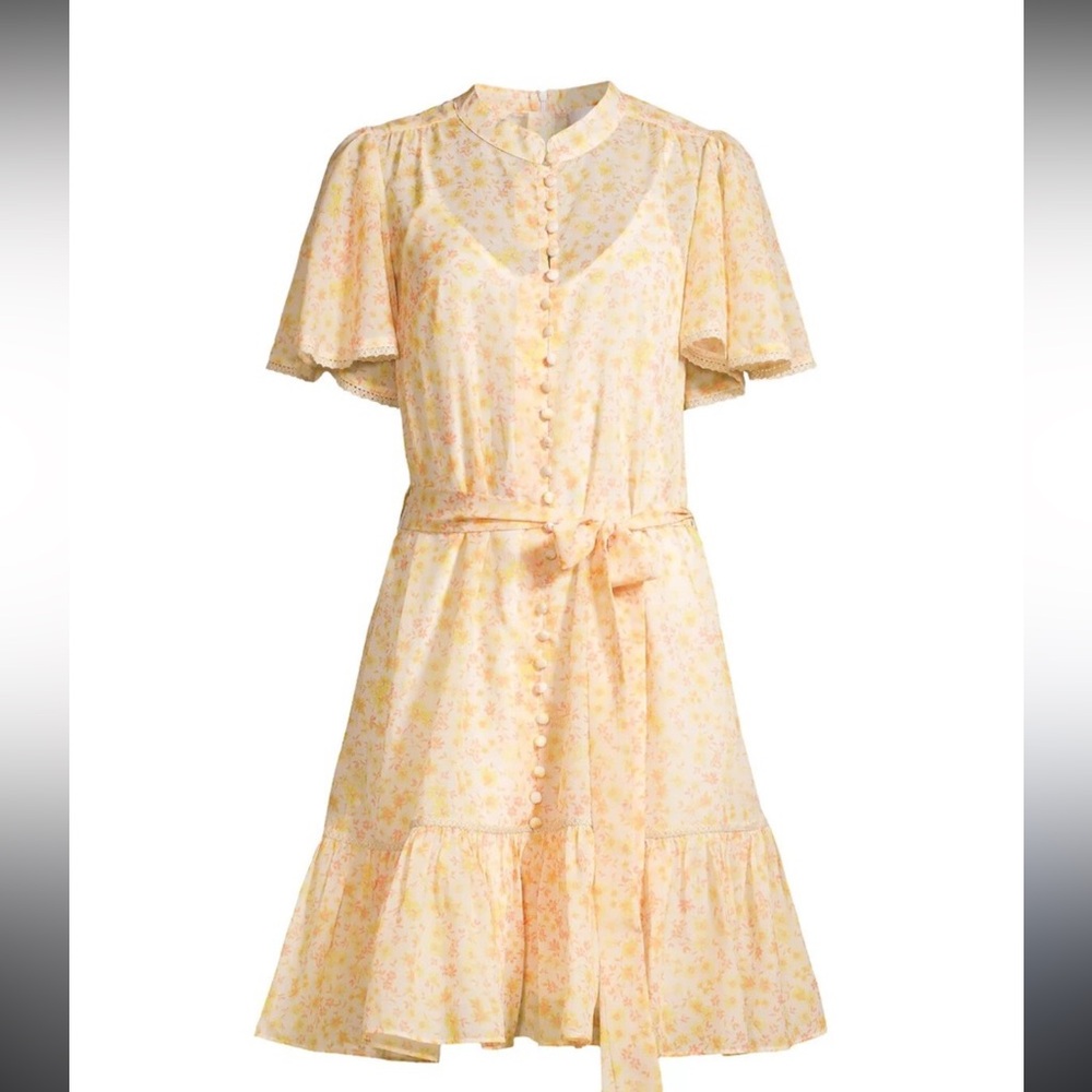 Rachel Parcell Pale Yellow Floral Button-Front Mini Dress